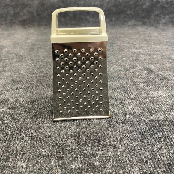 Vintage Miniature Stainless Steel 4-Sided Box Grater with Cream Handle Retro