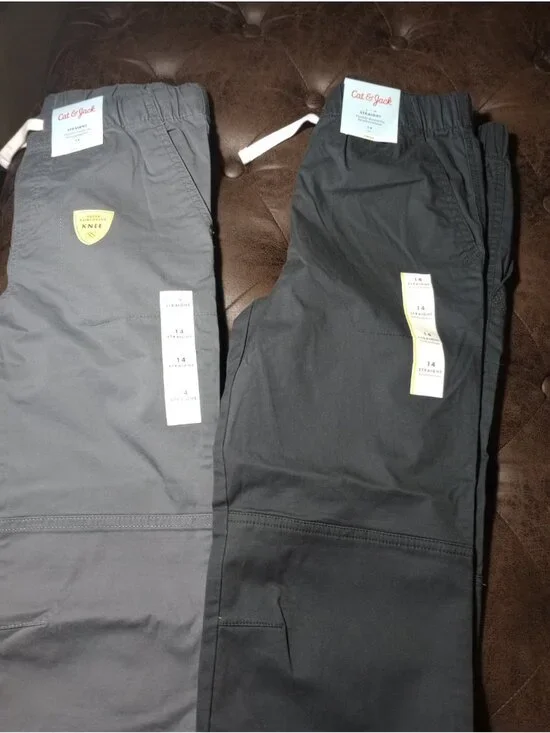 Set Of 2 Cat and Jack Boys Size 14 Straight Pull On  Pants Reinforced Knee