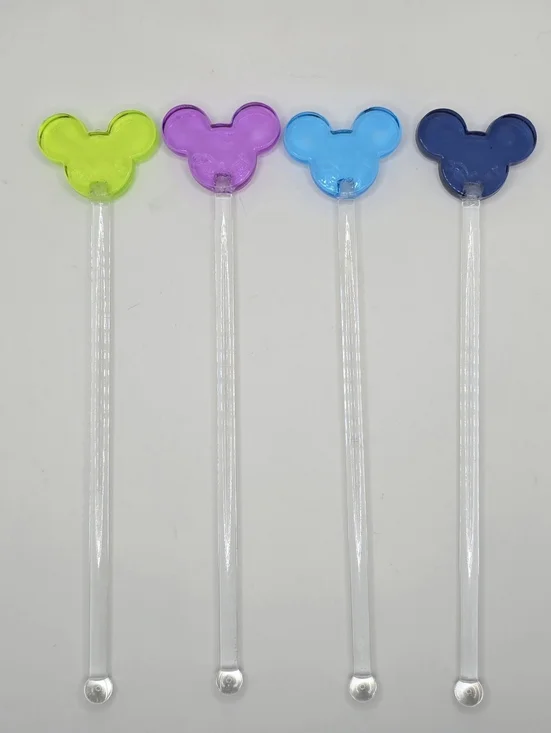 Disney Mickey Mouse Head Swizzle Sticks Set of 4 Beverage Drink Stirrers EUC