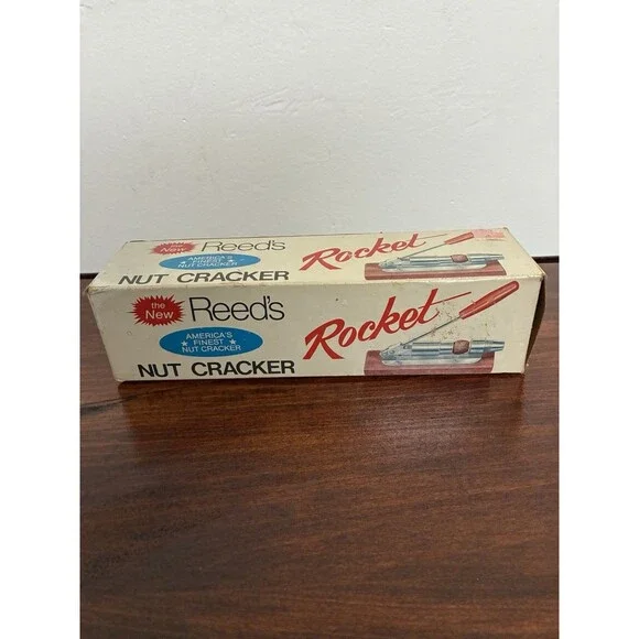 Vintage Reeds Rocket Nut Cracker Model 800  White Handle Original Box Made USA