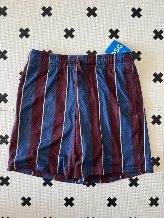 DSG Boys striped Mesh Gym Shorts in burgundy blue white size XL NWT