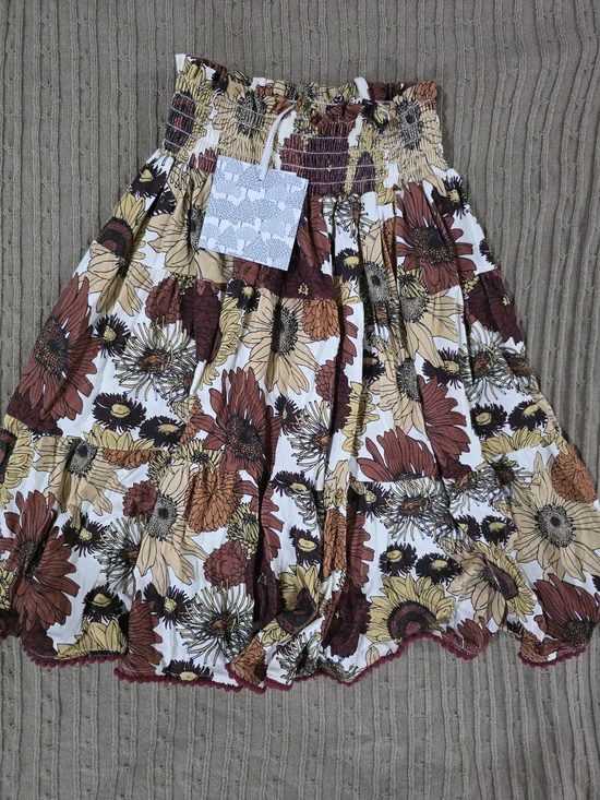 Kate Quinn Sunflower Bohemian Tiered Floral Skirt in Brown & Cream