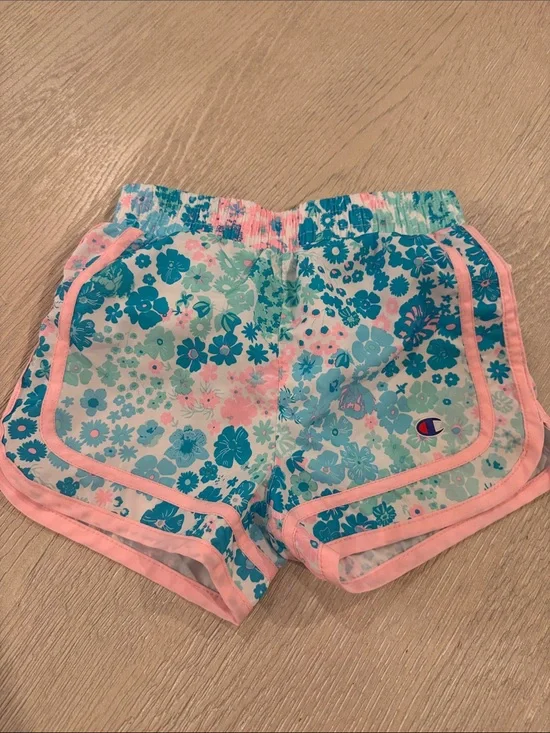 Champion Floral Athletic Shorts in Teal & Pink
