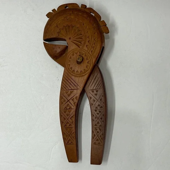 Vintage Hand Carved Wooden Horse Nutcracker‎ Folk Art Geometric Sunburst 8 Inch