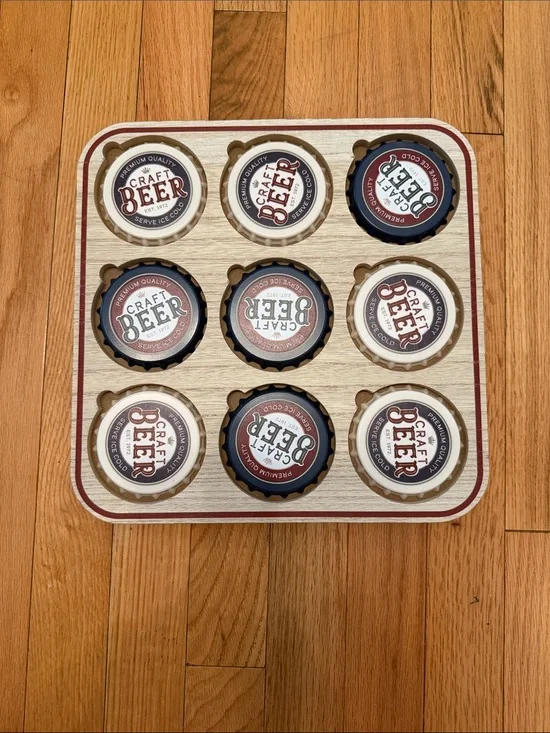 Wooden Bottle Cap Tic-Tac-Toe Game - Brown and Black