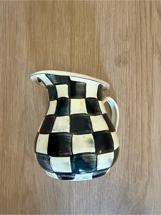 MacKenzie-Childs Black and Cream Checkered Ceramic Pitcher