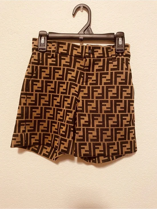 Fendi Brown and Black FF Logo Knit Shorts