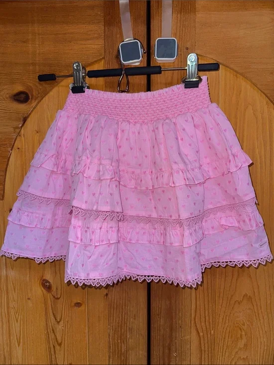 American Girl Pink Layered Ruffle Mini Skirt with Heart Print