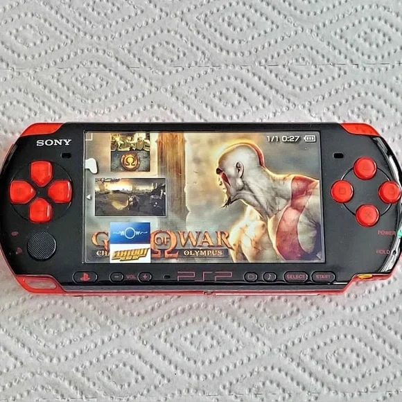 Used Sony PSP Handheld Console - Vibrant Red and Black