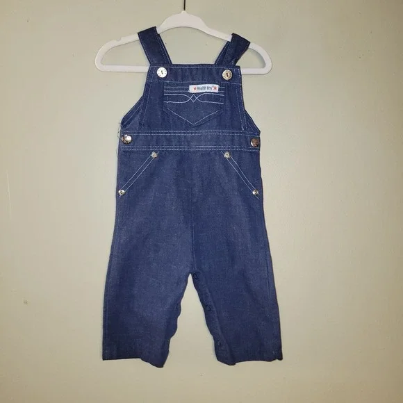 Vintage Health-Tex Baby Denim Overalls 6 Months USA‎ Made Snap Leg Blue Bib...