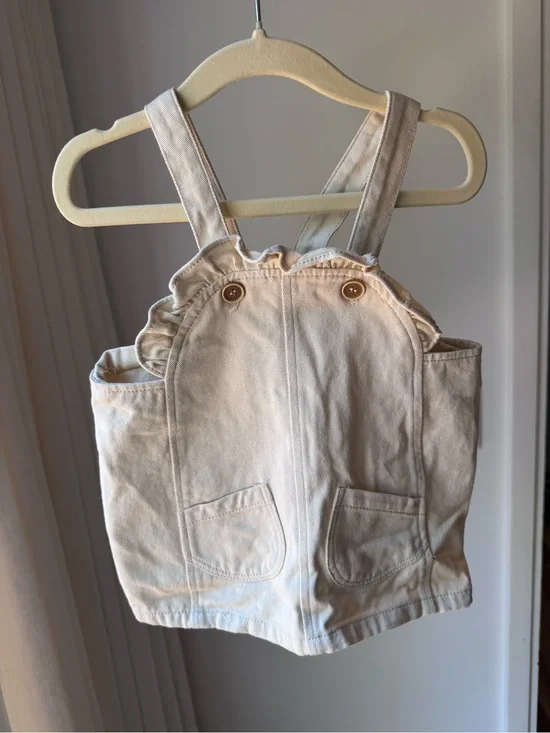 Girls Cream Ruffle Overall Dress
