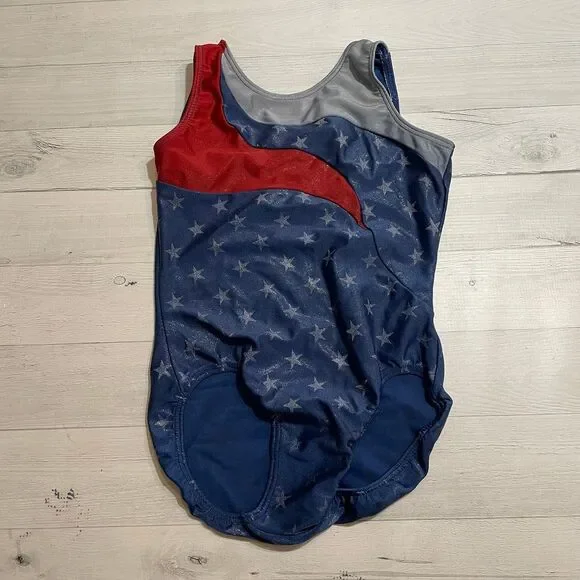 Motionwear red white‎ blue leotard child large 12/14