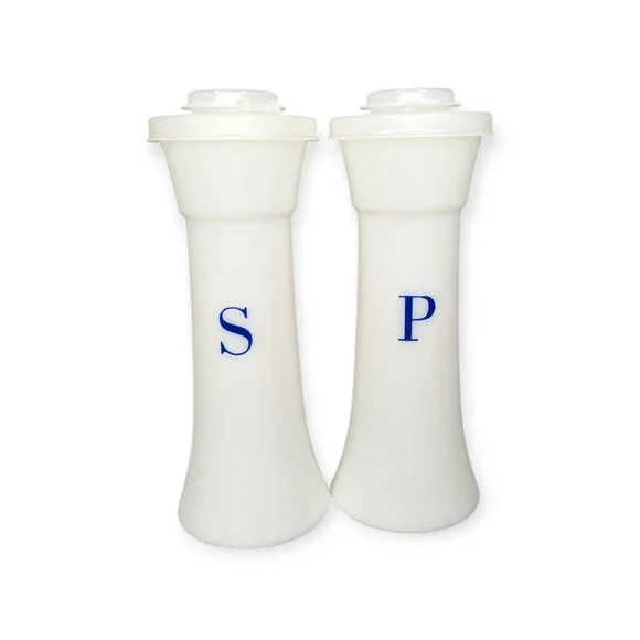 Vintage Tupperware Salt & Pepper Shakers #718-14 Rare Blue Lettering USA
