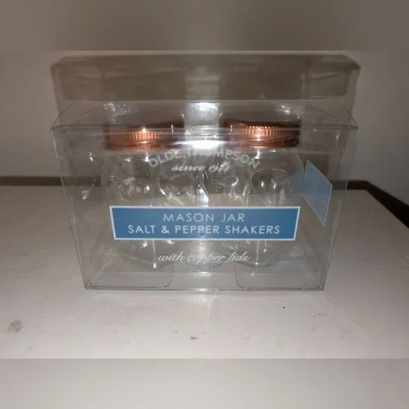 Olde Thompson Glass Mason Jar Salt & Pepper Shakers with Copper Lids New