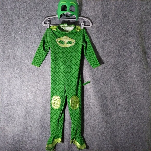 PJ Masks Gekko Costume 5 6‎ Jumpsuit Mask Tail Halloween Dress Up Embroidered