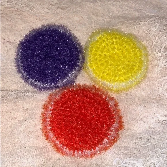 3X Sparkle Yarn Scrubbies Hand Made - Grea…
