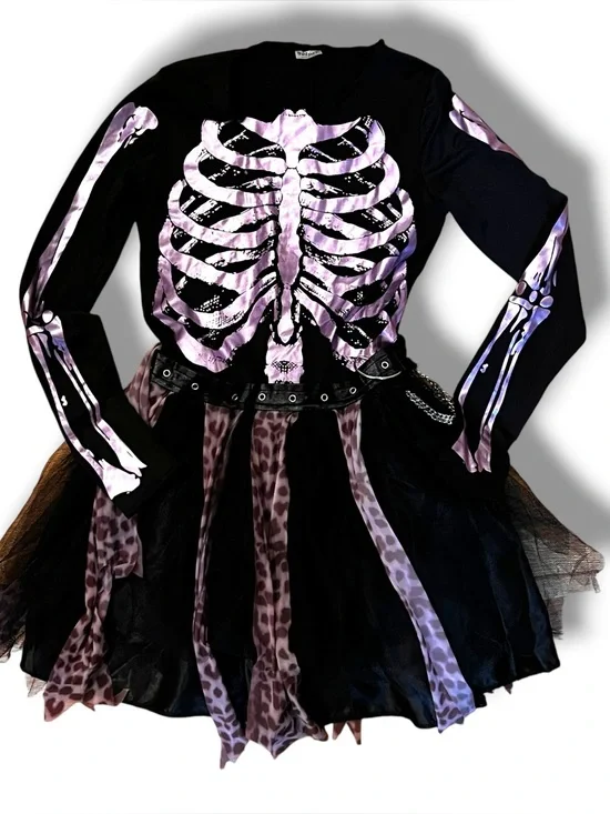 spirit halloween punk skeleton Cos play *Dress Only - Black Purple Leopard D-3