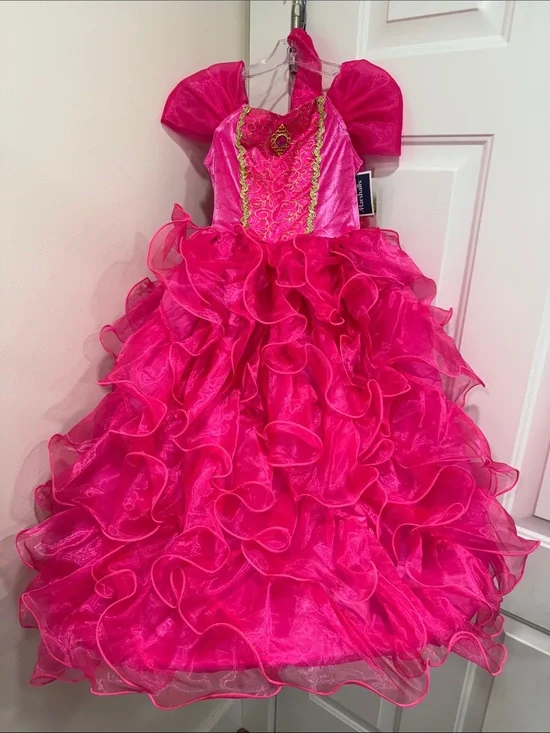 Girls Fuchsia Ruffled Princess Dress & Crown NWT