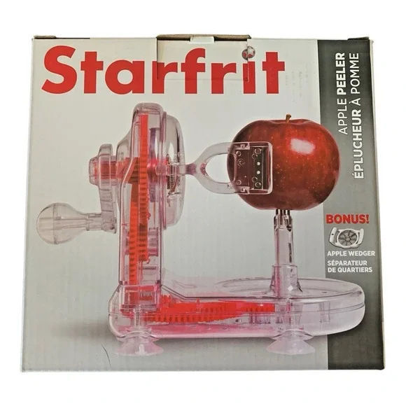 Starfrit Apple Peeler Manual Crank‎ Clear Red Kitchen Gadget with Wedger Box