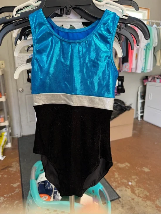 Kids Dance Leotard - Blue, Black & Silver