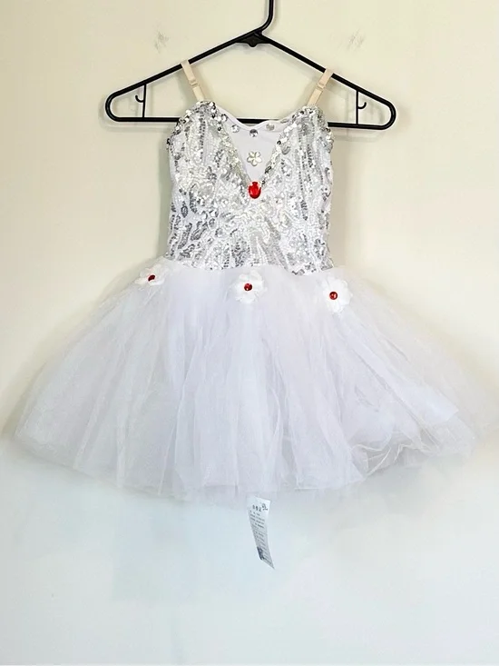NWT White Sequin Tulle Kids Ballet Dress Ballerina Tutu - Size: 6 / 110 cm