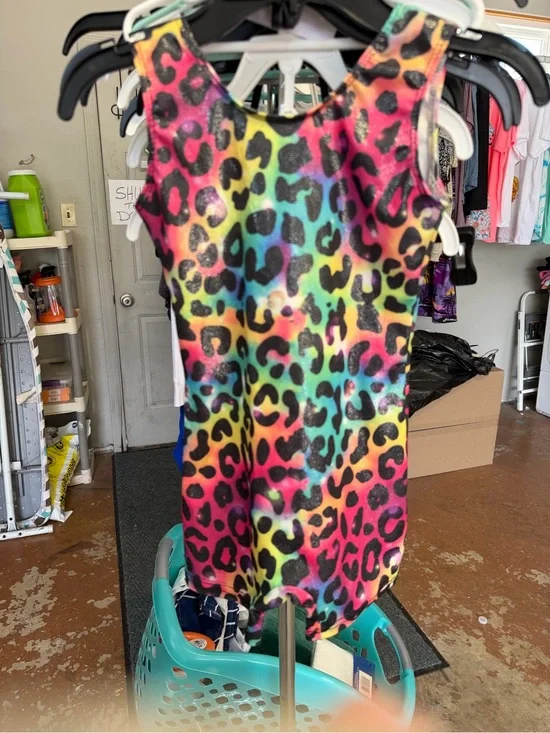 Girls Rainbow Leopard Print Dance Leotard - Multicolor