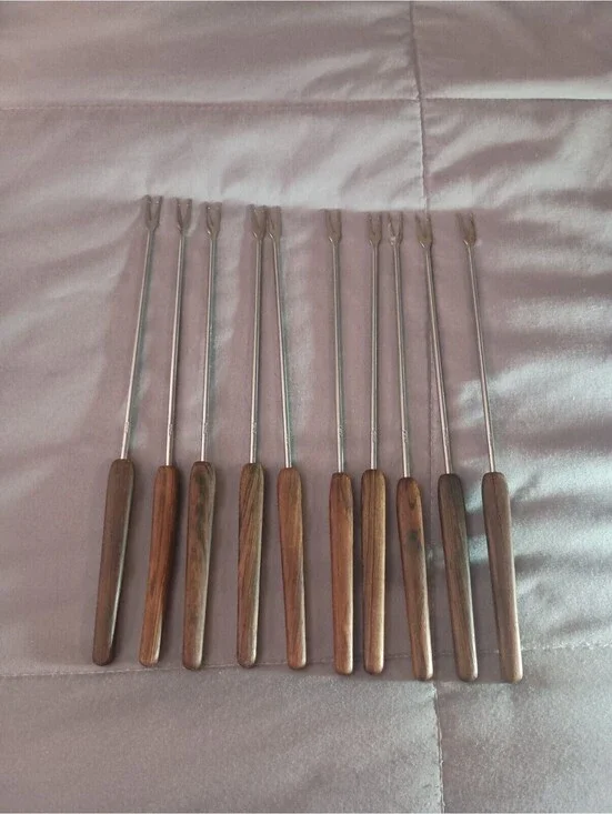 Set of 10 vintage fondue forks labeled  rostfrei