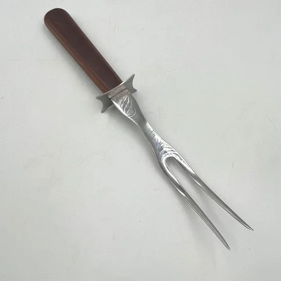 Wear-Ever Carving Fork Brown Wood Handle Stainless Steel 205 EUC Vintage