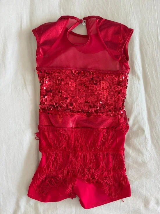 Weissman Red Sequin Fringe Dance Costume Size IC Style 10178