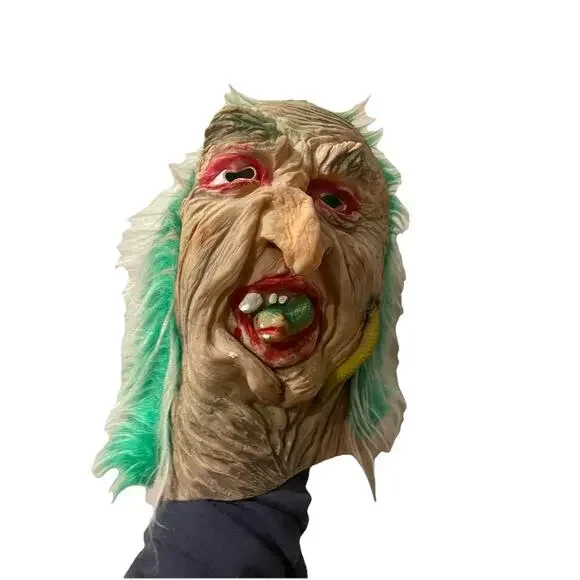 Halloween Rubber Face Mask Green Hair‎ Eyes Halloween Creepy Monster