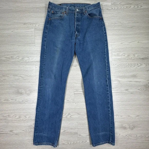 Levis Mens Jeans 501 Straight Leg Blue 32x34 Button Fly Denim Workwear