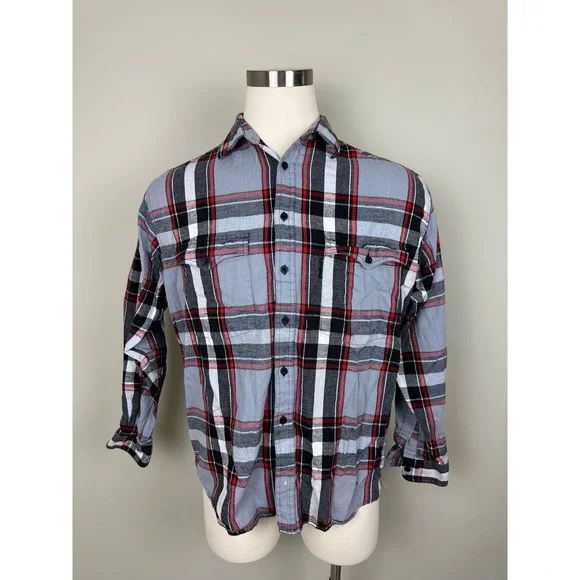 Vintage Levi's Better Clothes Plaid Flannel Shirt Mens Large Gray‎ Red Button Up
