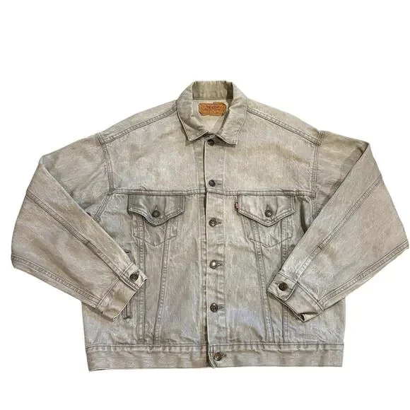 Vintage Levis Denim Trucker Jacket Mens Large Gray Acid Washed Grunge USA *READ*