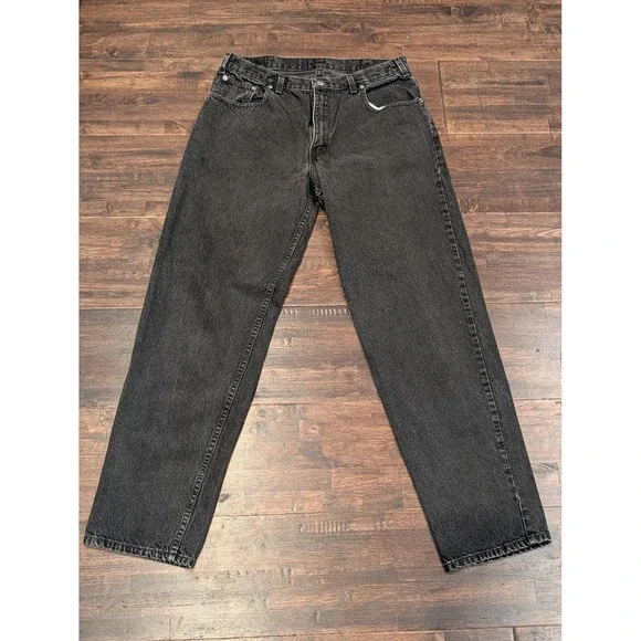 Vintage Black Denim Jeans Mens 33x32 Black Straight Leg Zip Fly‎ Made in USA 90s
