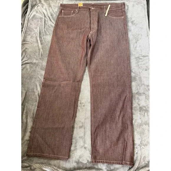 Levis 501 XX Original Fit Jeans Mens 44x34 Burgundy Brown White Stitch Denim NEW