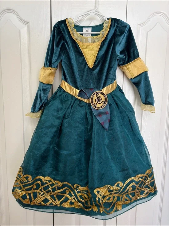 Disney Store Parks Brave Merida Green and Gold Princess Costume Dress 4