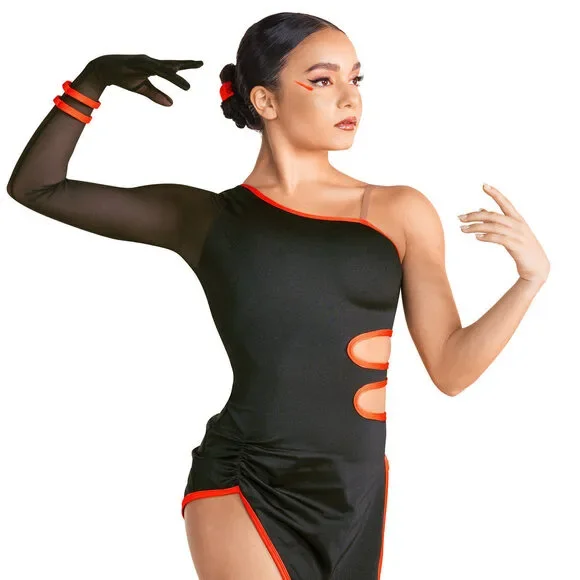 Pre-Owned Dance Costume 10th House TH24172 Large Child Orange Asymmetrical Jazz