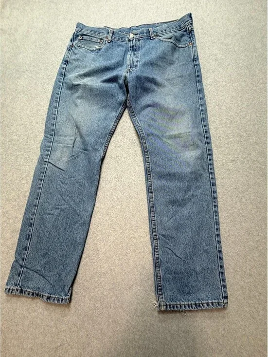 Levi's 505 Mens Jeans W38 L32 Light Wash Regular Fit Straight Leg Distressed Hem