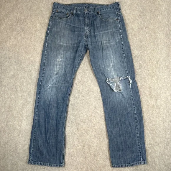 Levis 569 Loose Straight Mens Jeans 34x34 Light Wash Blue Distressed Baggy Denim