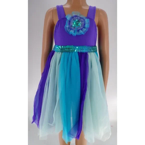 Pre-Owned Dance Costume Revolution 582 XS Child Purple Dress Lyrical Sequin