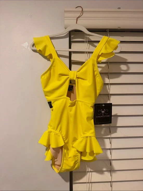 KandieKouture Girls' Yellow Ruffle Dance Leotard