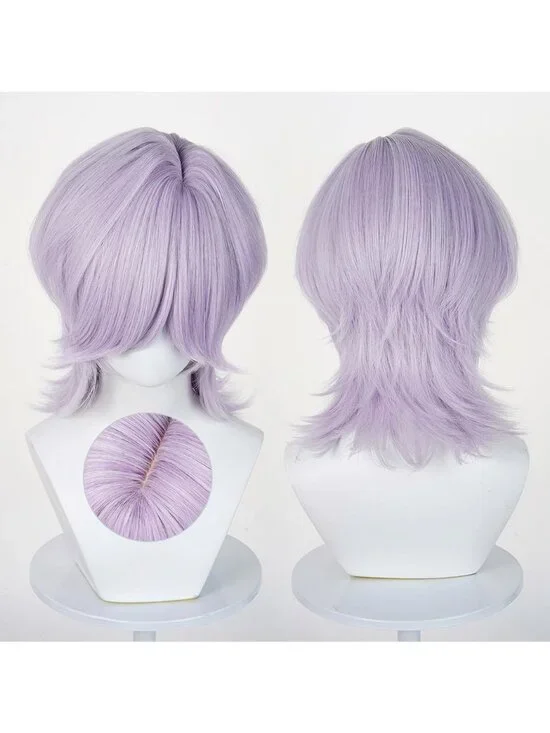 Cosplay Wig Anime Short Straight Synthetic Hair for Halloween Costume (Light Pur