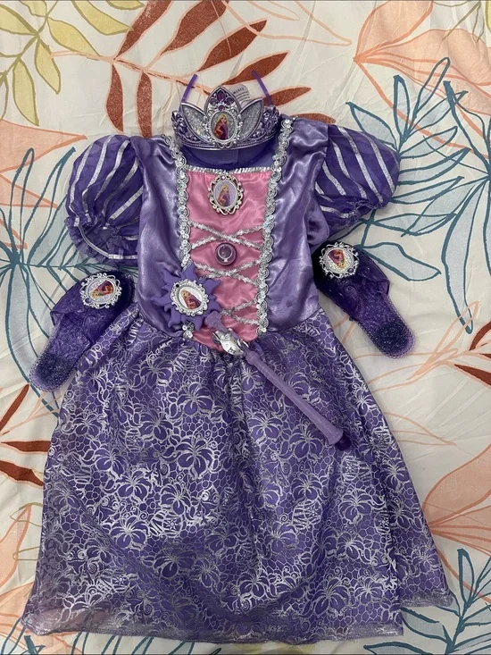 Purple Princess Dress-Up Costume with Tiara and Wand
