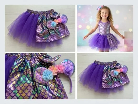 Purple Mermaid Tutu Skirt + Headband Set – Size 3 Years
