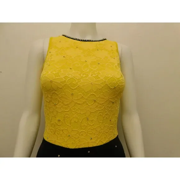 Pre-Owned Dance Costume Unbranded  Large Child Yellow Jumpsuit Jazz Rhinestones