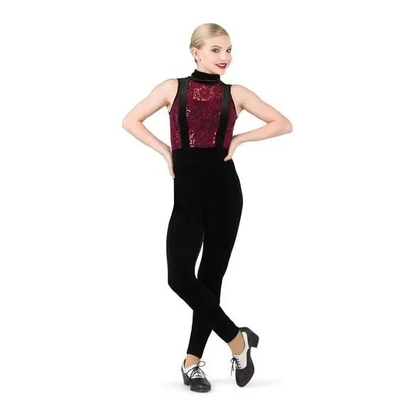 Pre-Owned Dance Costume Costume Gallery 19620 Large Child Burgundy Jumpsuit Jaz