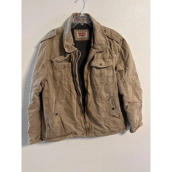 Levi's XXL Mens Tan Quilted Lined Full Zip Up Jacket Utility Military Style