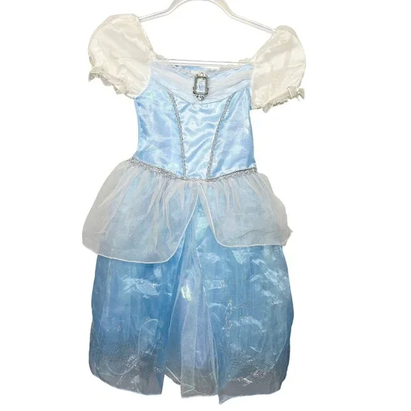 Disney Store Cinderella Costume Dress Kids 5/6 Blue Excellent Sparkly Cameo