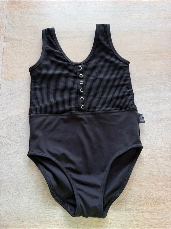 Tiger Friday Black Ribbed Girls Dance Leotard