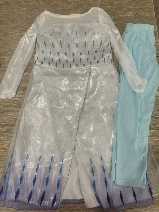 Disney Elsa-Inspired White and Light Blue Sparkle Costume with Light Blue Pants